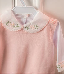 Conjunto Enterizo Bordado Rosa c/Blanco