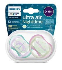 Paquete con 2 chupetes Ultra Air 0-6M Nighttime