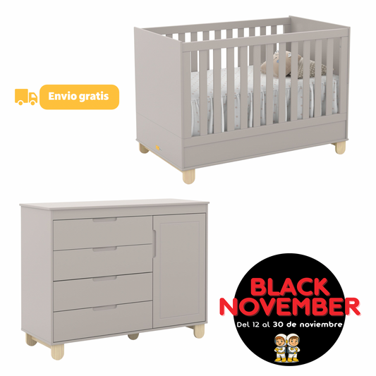 Cuna Zupy New y Comoda Zupy Clean Gris/Natural