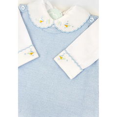 Salida de Maternidad Bordada Azul Celeste Con Blanco