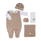 Salida de Maternidad Bordada Beige Con Blanco