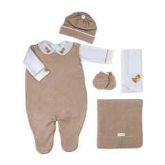 Salida de Maternidad Bordada Beige c/Blanco