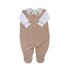 Salida de Maternidad Bordada Beige c/Blanco
