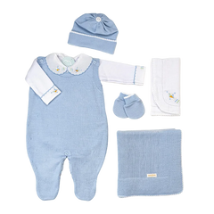 Salida de Maternidad Bordada Azul Celeste Con Blanco