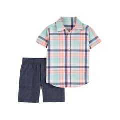 Carter's - Conjunto con 2 piezas Camisa y shorts cuadros