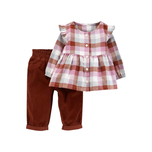 Carter's - Conjunto con blusa de franela y pantalon de corderoy