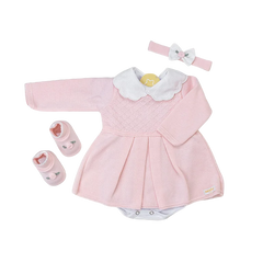 Kit Vestido Rosa C/Blanco