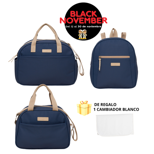Kit Semillita Marino Bolso Grande + Bolso Mediano + Mochila