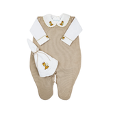 Conjunto Enterizo Bordado Beige Con Blanco