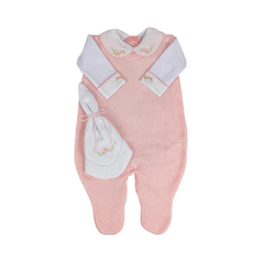 Conjunto Enterizo Bordado Rosa c/Blanco