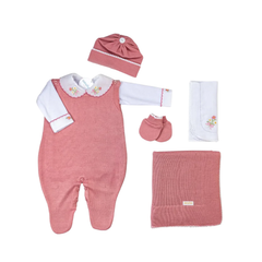 Salida de Maternidad Bordada Rosa Apricot c/Blanco