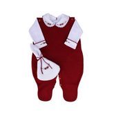 Conjunto Enterizo Bordado Rojo Fuego Con Blanco