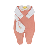 Conjunto Enterizo Bordado Rosa Apricot Con Blanco