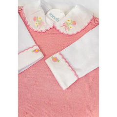 Salida de Maternidad Bordada Rosa Apricot c/Blanco