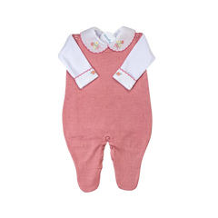 Salida de Maternidad Bordada Rosa Apricot c/Blanco