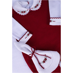 Conjunto Enterizo Bordado Rojo Fuego Con Blanco