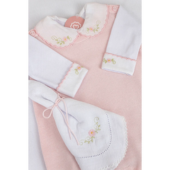 Conjunto Enterizo Bordado Rosa c/Blanco