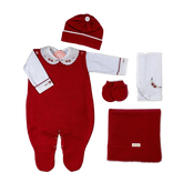 Salida de Maternidad Bordada Rojo Fuego Con Blanco