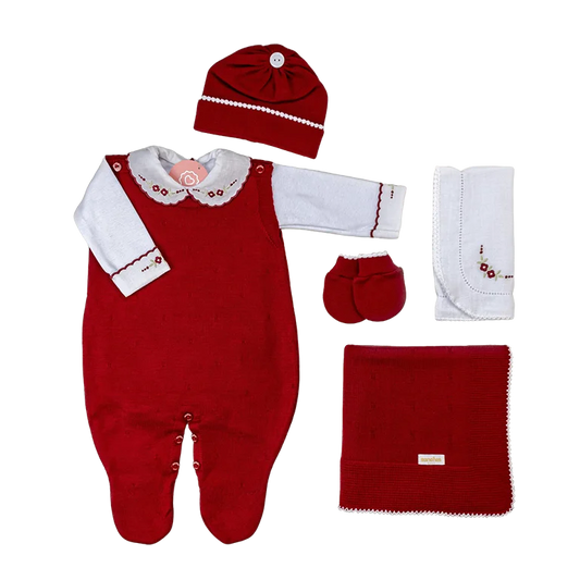 Salida de Maternidad Bordada Rojo Fuego C/Blanco