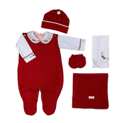 Salida de Maternidad Bordada Rojo Fuego C/Blanco