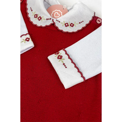 Salida de Maternidad Bordada Rojo Fuego C/Blanco