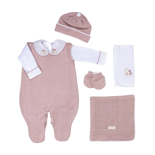 Salida de Maternidad Bordada Nude c/Blanco