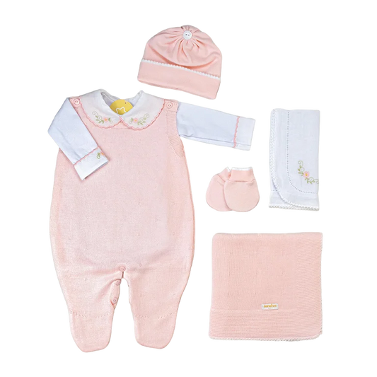 Salida de Maternidad Bordada Rosa c/Blanco