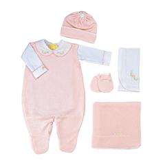 Salida de Maternidad Bordada Rosa c/Blanco