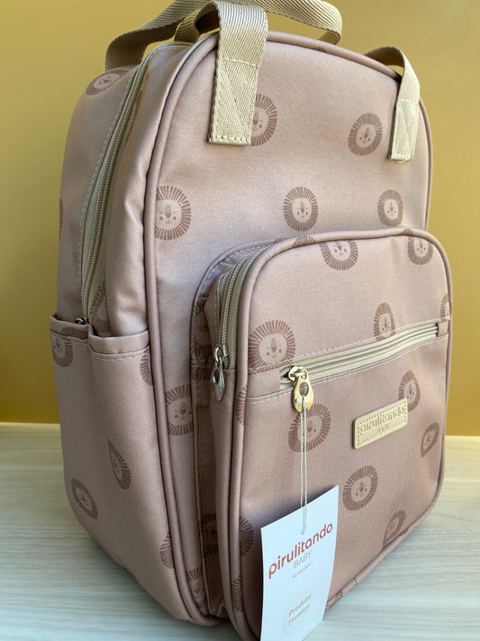 Mochila Maternidad Mediana Con Bolsillo Frontal Térmico León Caramelo