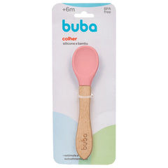 Cuchara de Silicona y Bambú Buba Rosa