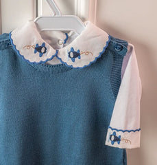 Salida Maternidad Bordada Azul Jeans Con Blanco