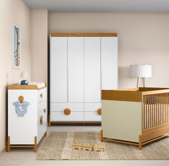 Ropero 4 Pts Matic Tess Laq. Blanco Soft/Freijo/Eco Wood