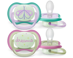 Paquete con 2 chupetes Ultra Air 0-6M Nighttime