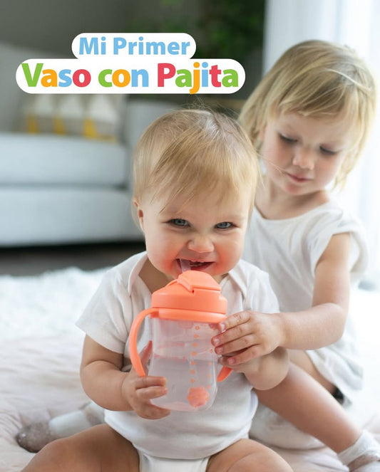 Vaso con pajita y popote 270ml Coral (6m+)