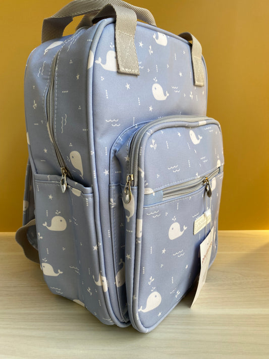 Mochila Maternidad Mediana Con Bolsillo Térmico Fondo Del Mar Azul