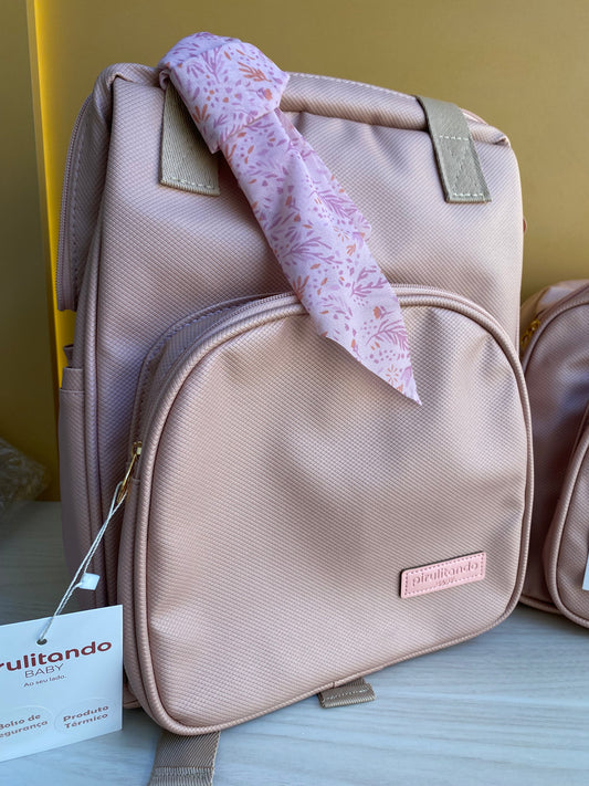 Mochila Maternidad Mediana Encanto Rose Con Bolso Frontal Térmico