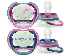 Paquete con 2 chupetes Ultra Air 6-18M Nighttime