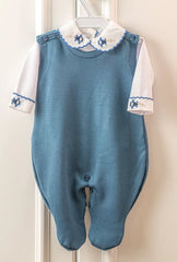 Salida Maternidad Bordada Azul Jeans Con Blanco