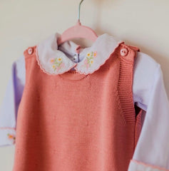 Conjunto Enterizo Bordado Rosa Apricot Con Blanco
