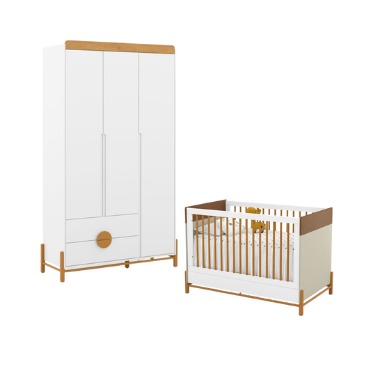 Combo Tess Ropero Tess 3 Puertas Blanco Soft Eco Wood y Cuna Tess Blanco Soft Eco Wood