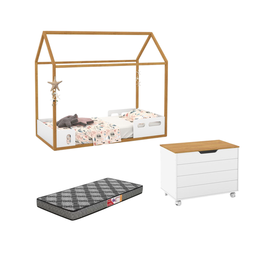 Combo Cama Liv 1900 + Baúl Toys + Colchón para cama