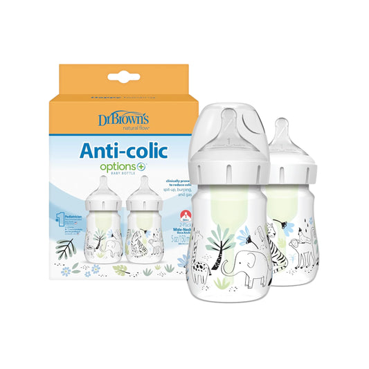 Paquete con 2 Biberones Natural Flow Anti-Colicos Options+ 150ml (0m+) Selva
