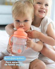 Vaso con pajita y popote 270ml Coral (6m+)