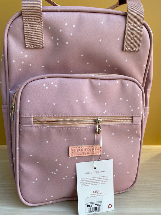 Mochila Maternidad Con Bolsillo Térmico Motitas Rose