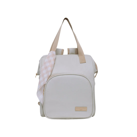 Mochila Maternidad Mediana Encanto Marfil Con Bolso Frontal Térmico