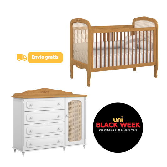 Kit Provence Cuna Freijo + Cómoda Blanco Soft/Freijo