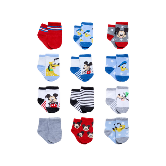 Disney Baby - Paquete con 12 pares de medias Mickey Mouse y amigos