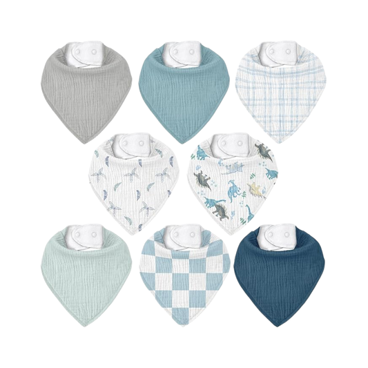 Paquete con 8 baberos de muselina azul