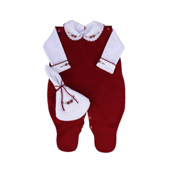 Conjunto Enterizo Bordado Rojo Fuego Con Blanco