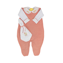 Conjunto Enterizo Bordado Rosa Apricot Con Blanco